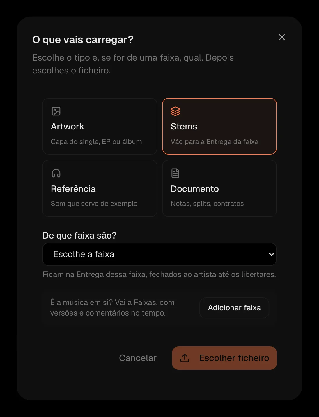 Stems escolhidos, a pedir «De que faixa são?»