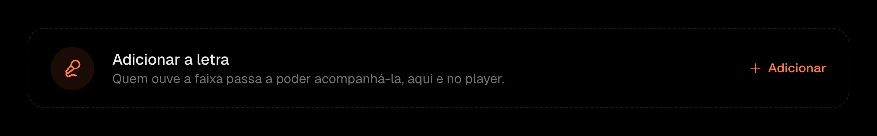 O convite «Adicionar a letra» na página da faixa